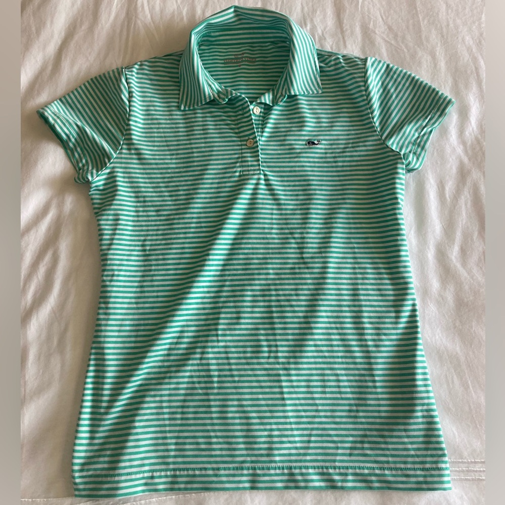 Vineyard Vines Women’s Small Golf Performance Polo, Green Stripes